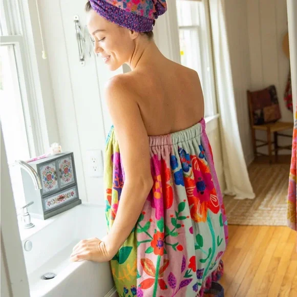 Natural Life Blue and Green Floral Towel Wrap & Hair wrap. - Picture 2 of 5